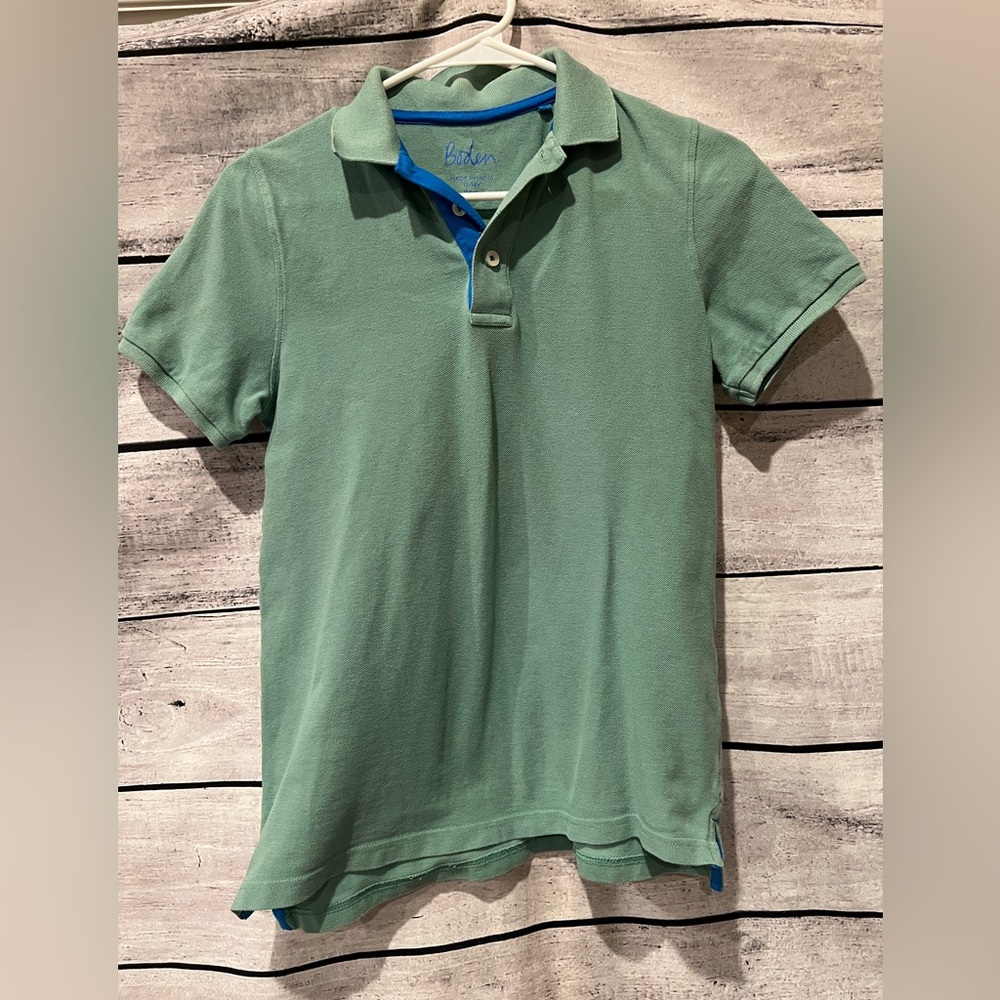 Boden Green Kids Youth Polo Shirt Blue Trim Size 13-14 Short Sleeve